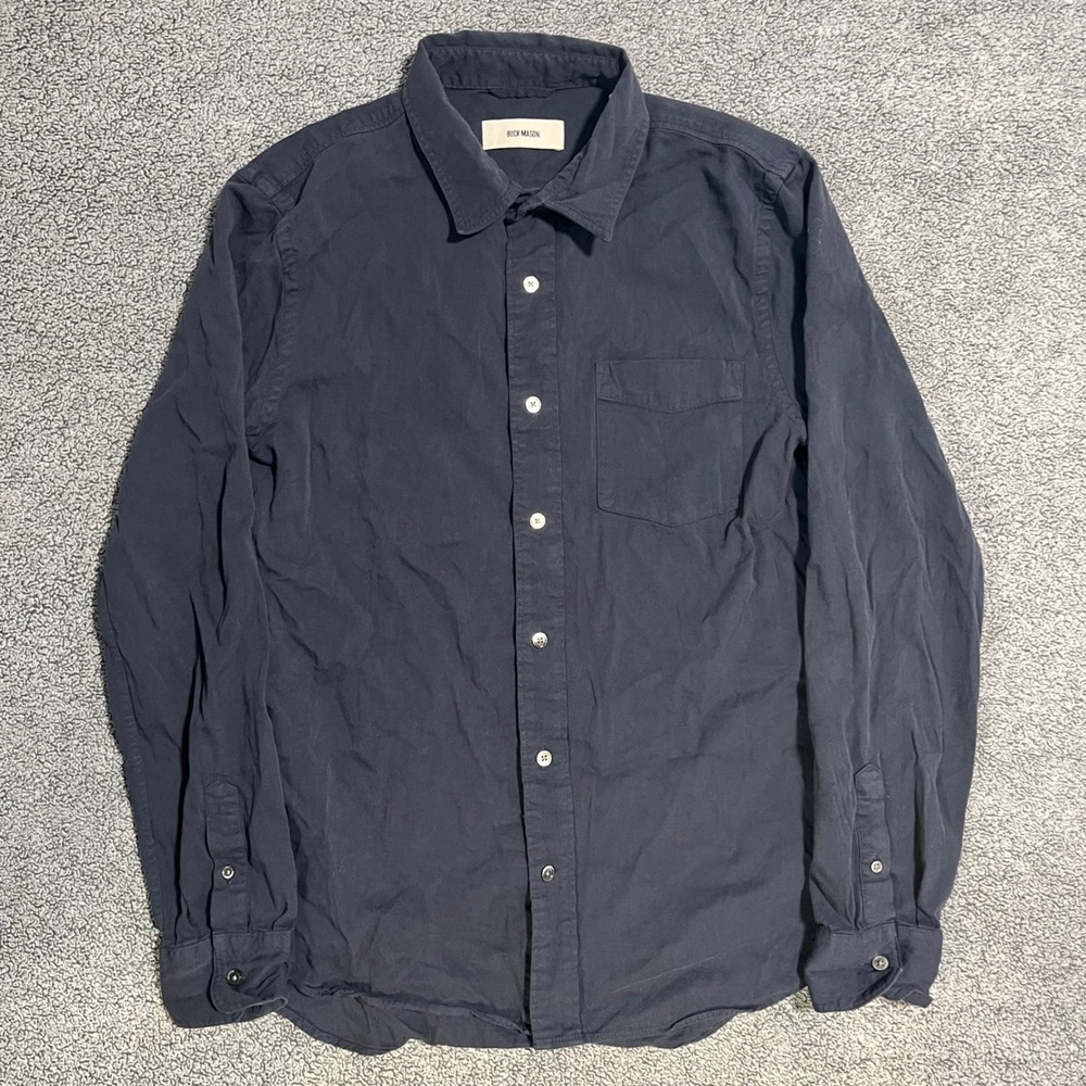 Buck Mason Mens Navy Blue Cotton Rayon Long Sleeve Button Down Shirt Small 783